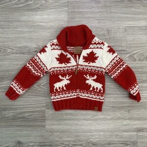 Canadiana Canada Zip Up Sweater Moose and Maple Leaf Fall Winter Sweater 3T